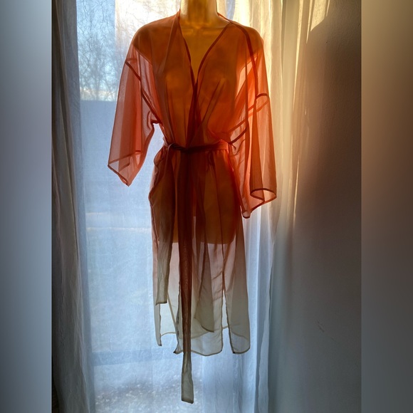 Sonoma Kohl’s Ombré Sheer Orange Belted Kimono, Recycled Polyester Blend! - Picture 5 of 11